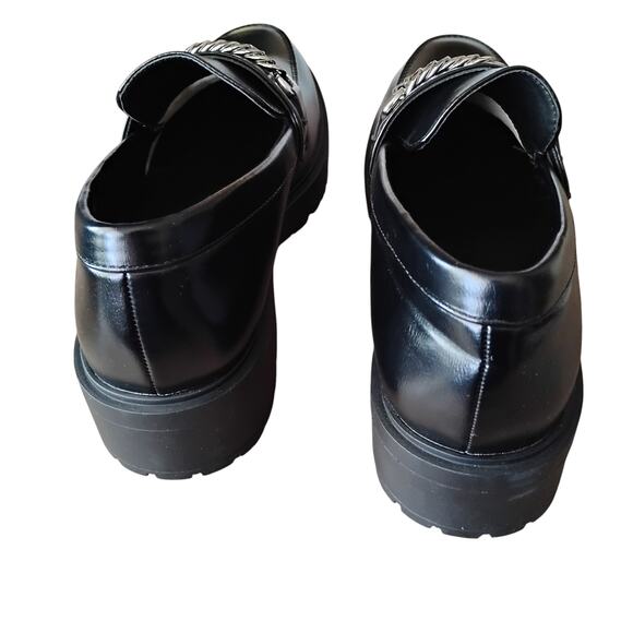 Yetier Platform Loafer Faux Leather Slip On Size 9 Black Chain On Top New In Box - Picture 6 of 8